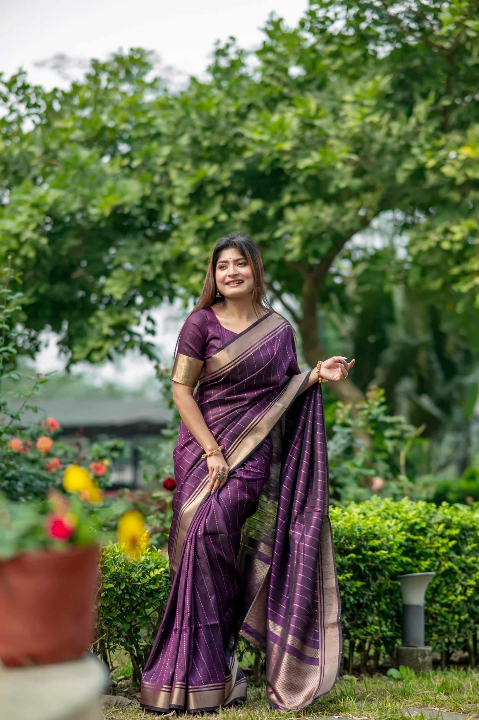 Toledo Purple Woven Raw Silk Saree