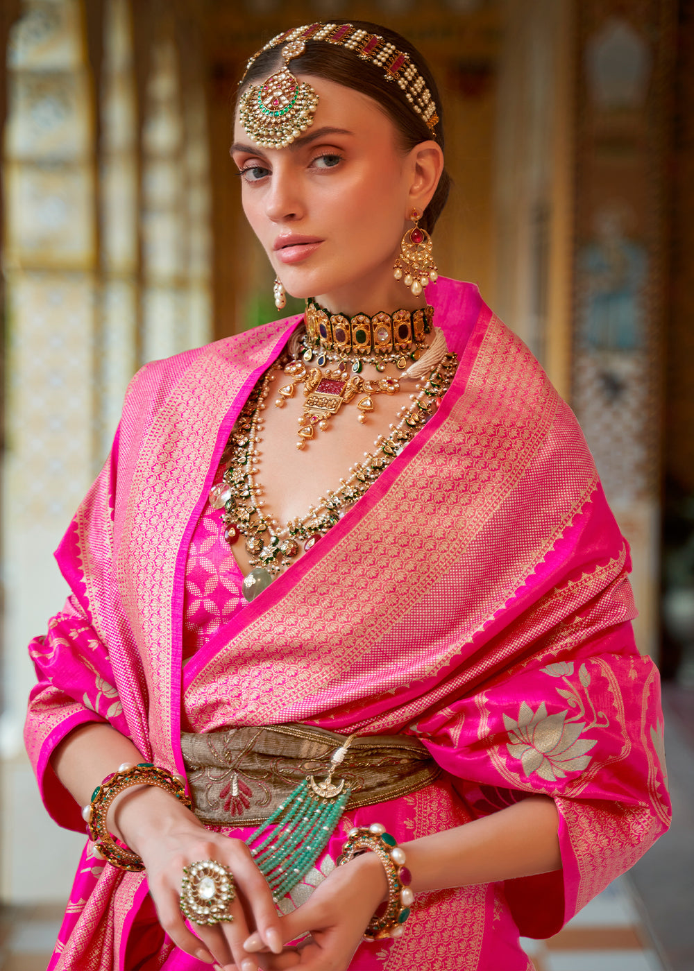 Blush Pink Zari Woven Banarasi Saree