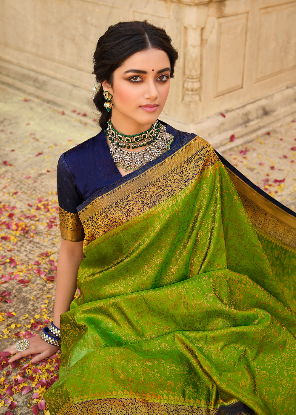 Atlantis Green and Blue Zari Woven Kanjivaram Saree