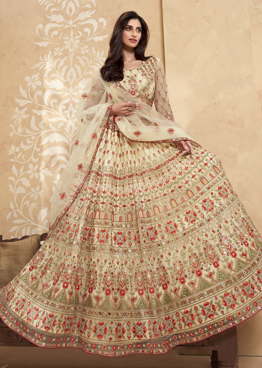 Mandys Light Yellow Designer Net Lehenga with Multi Thread Embroidery Work