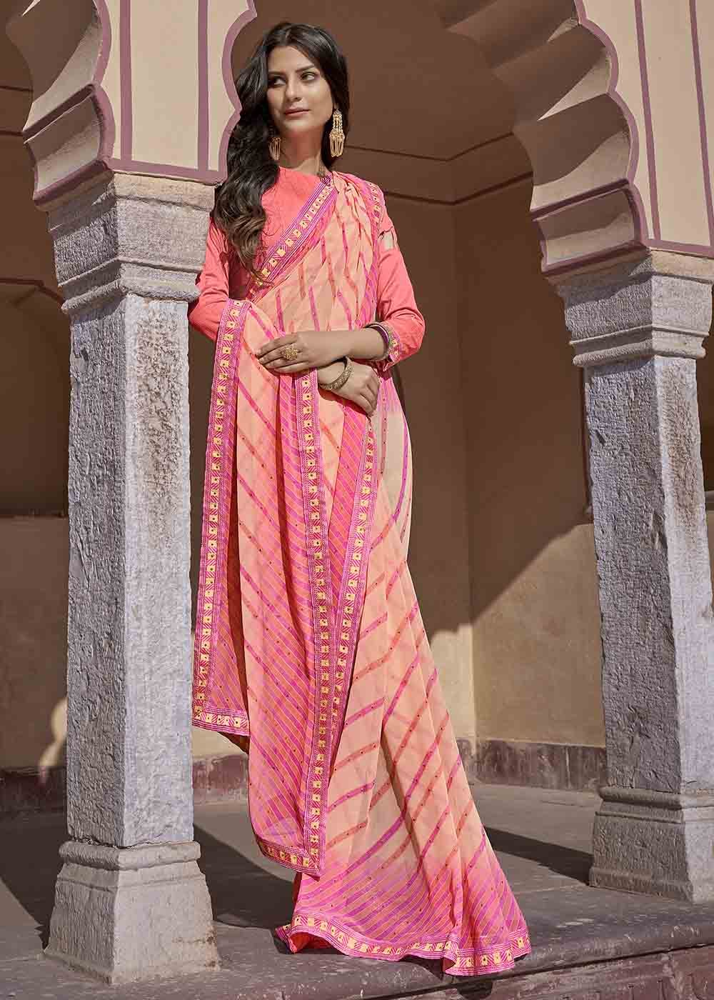 Rose Bud Pink Printed Georgette Saree