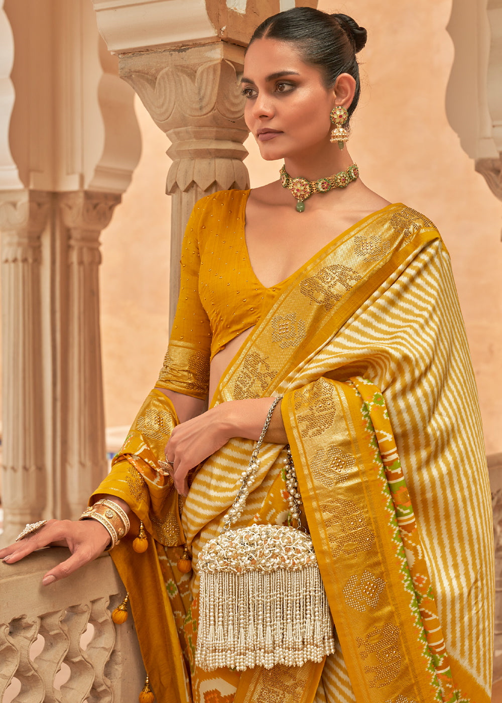 Sandy Yellow Patola Silk Saree