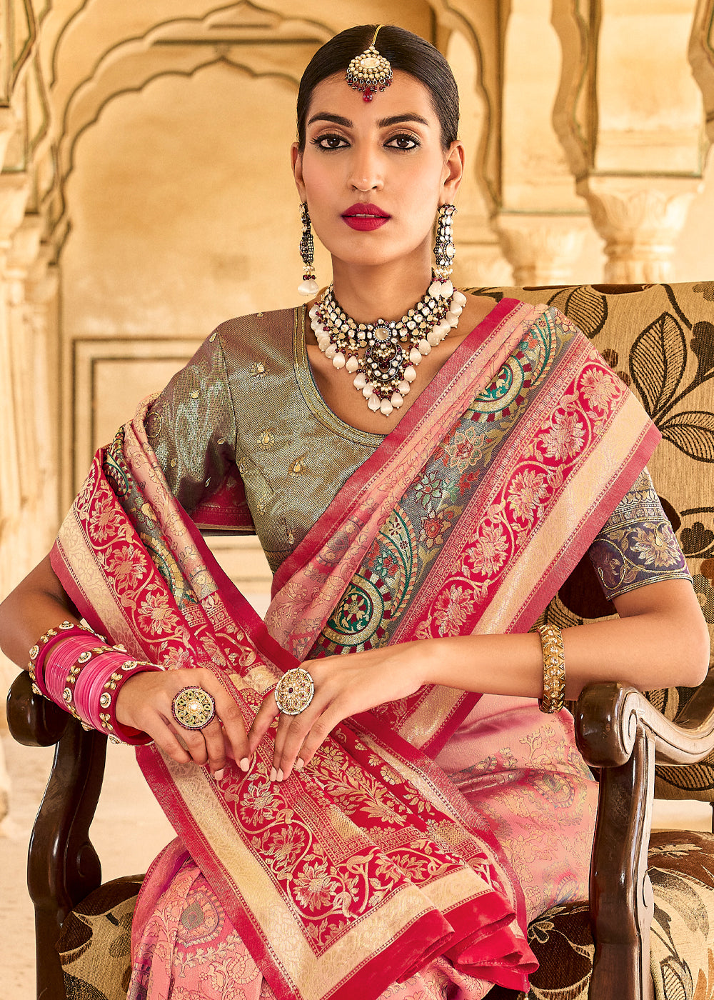 Geraldine Light Pink Designer Banarasi Saree