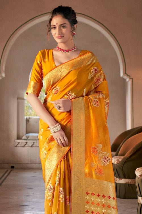 Fire Yellow Organza Saree