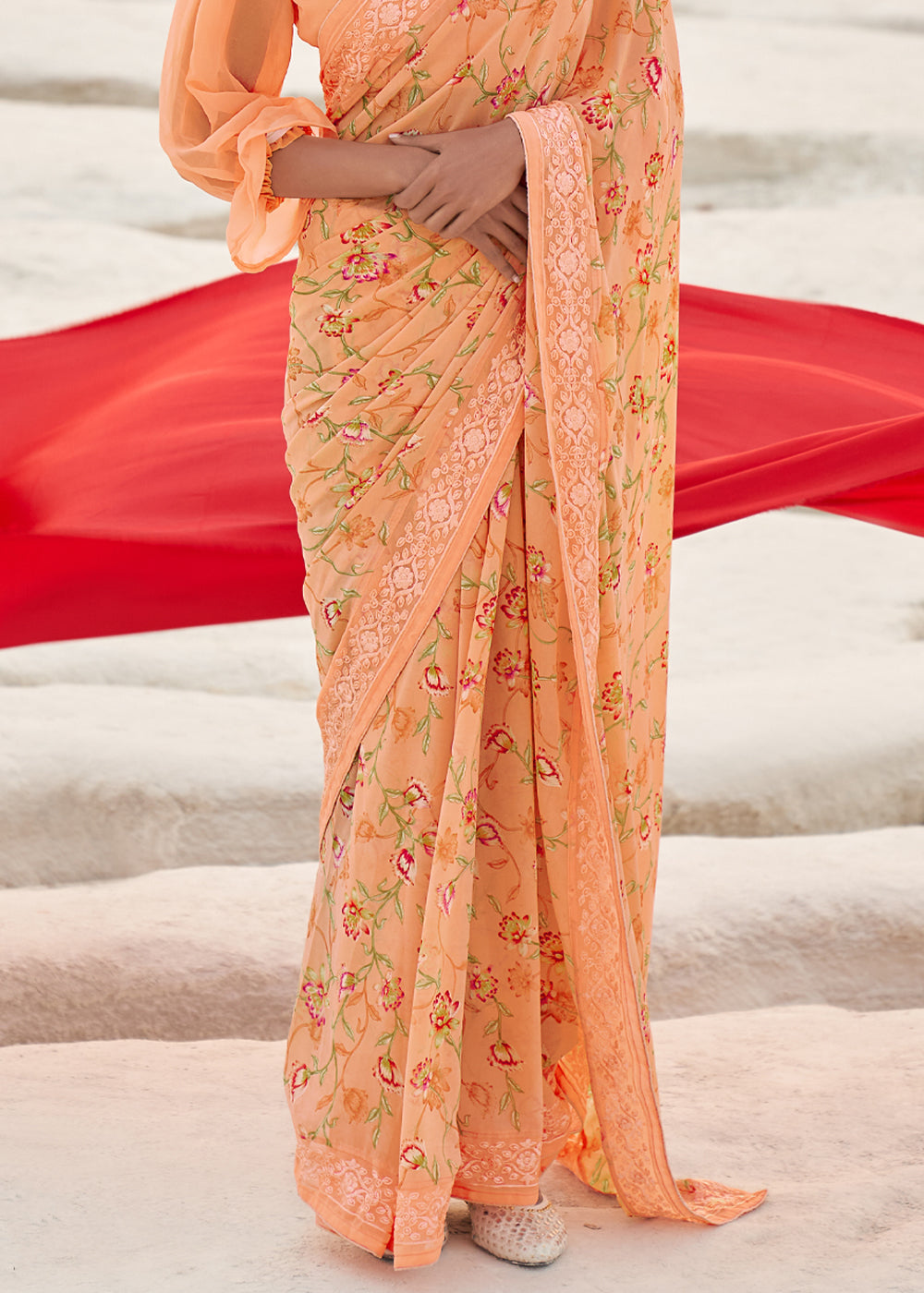 Navajo Peach Digital Printed Chiffon Saree