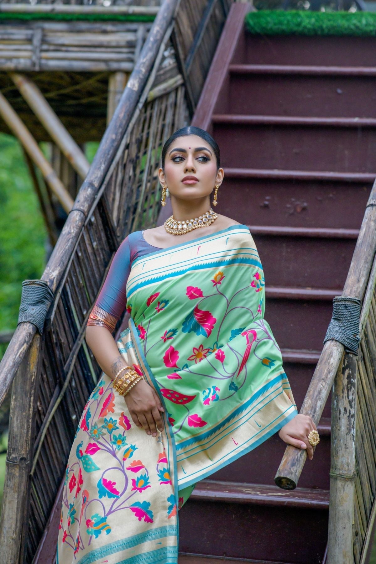 Algae Green Banarasi Paithani Silk Saree