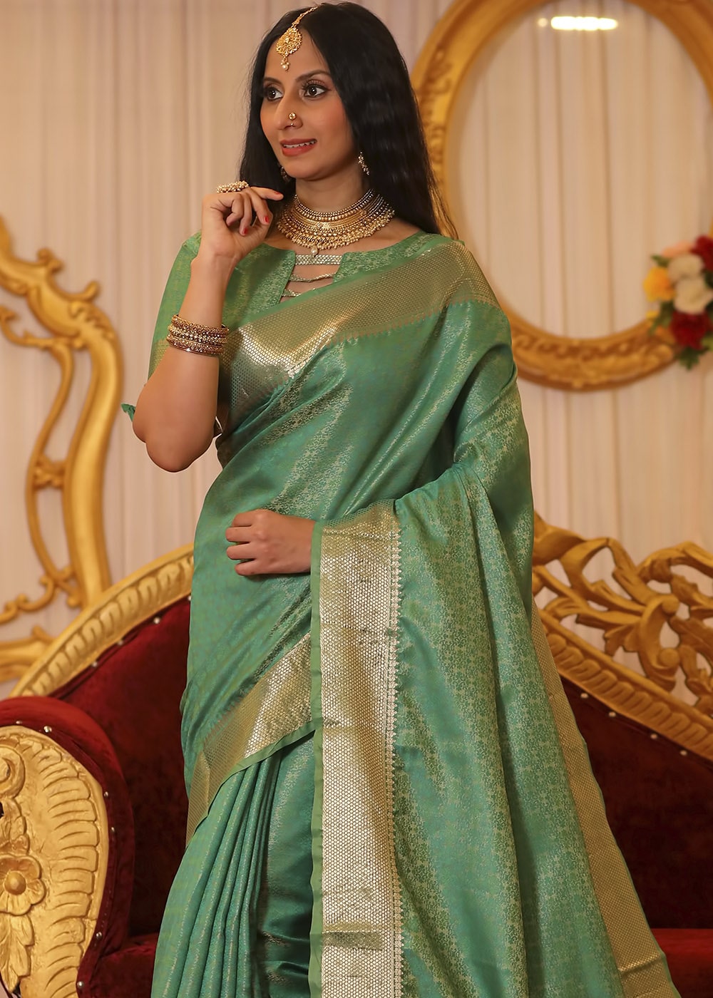 Asparagus Green Zari Woven Banarasi Soft Silk Saree