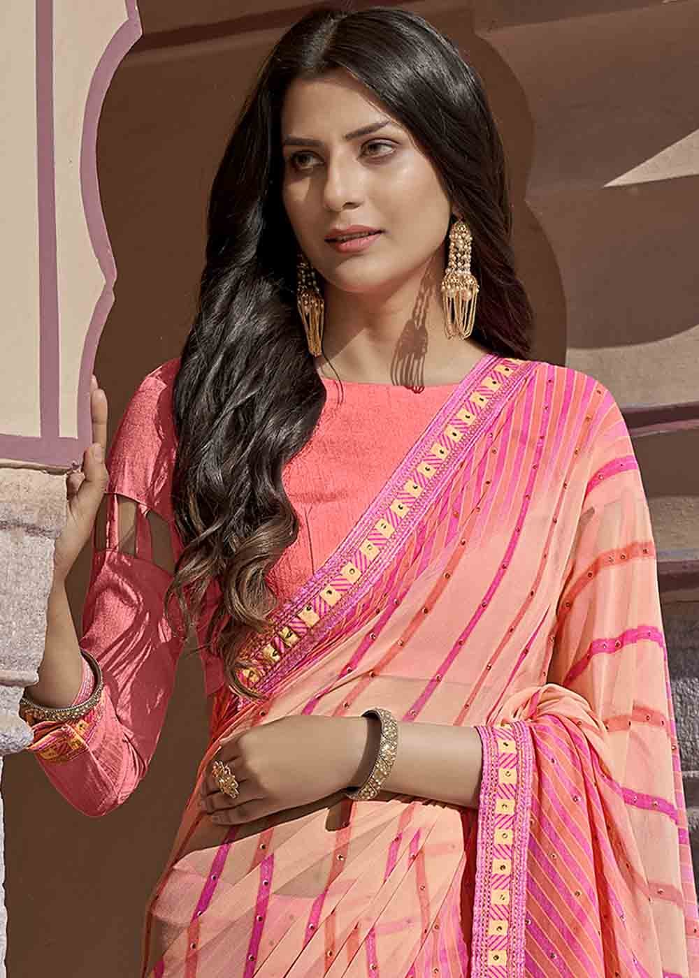 Rose Bud Pink Printed Georgette Saree