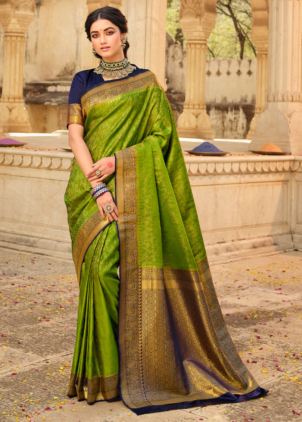 Atlantis Green and Blue Zari Woven Kanjivaram Saree