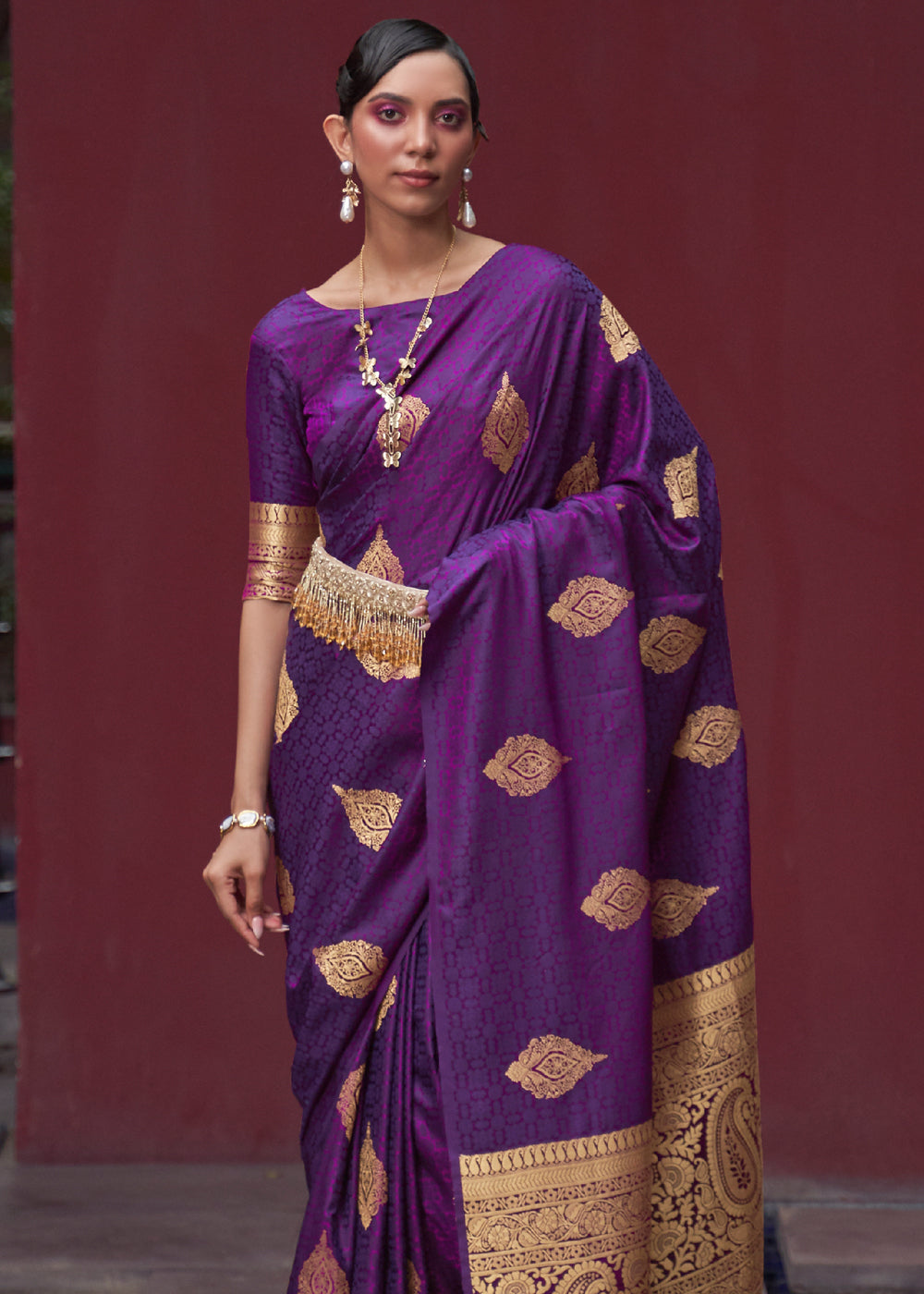 Finn Purple Banarasi Woven Satin Silk Saree