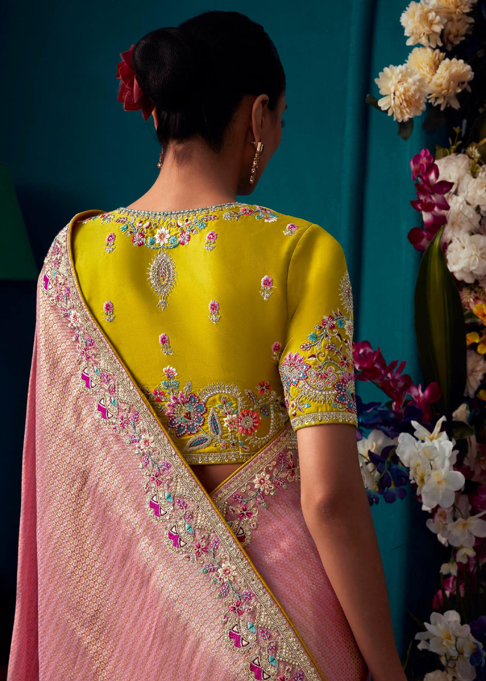 Desert Sand Pink Woven Embroidered Banarasi Silk Saree