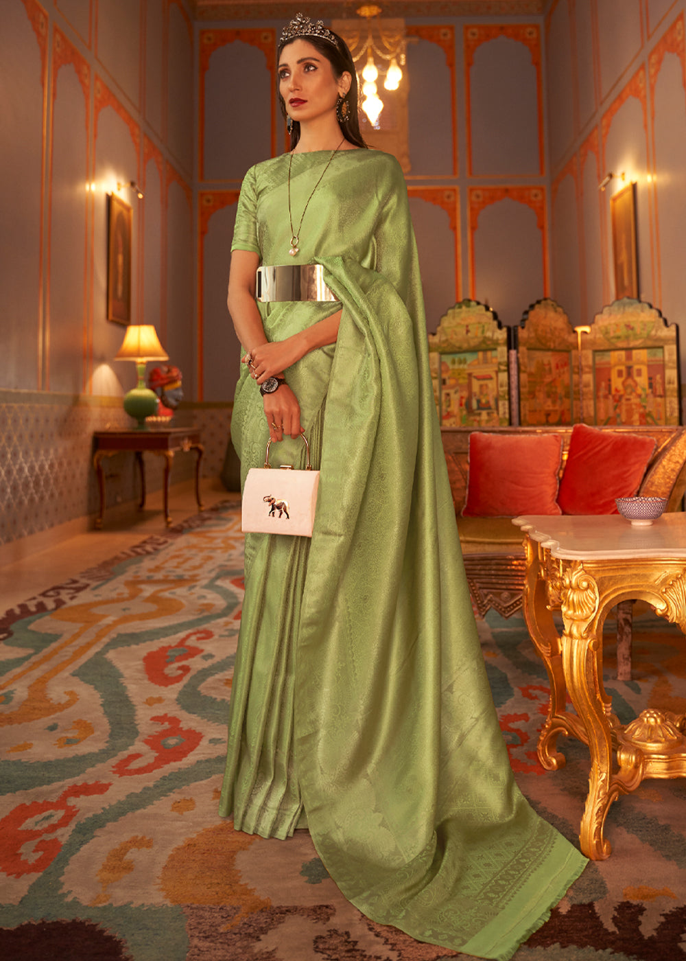 Deco Green Dual tone Satin Banarasi Saree