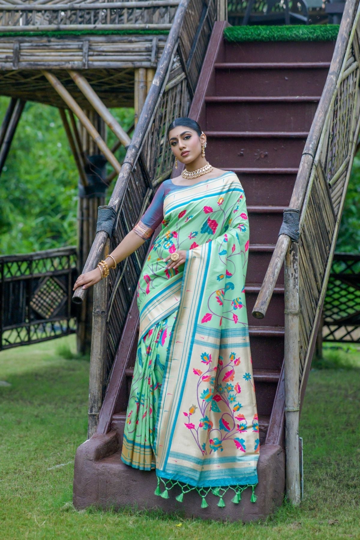 Algae Green Banarasi Paithani Silk Saree