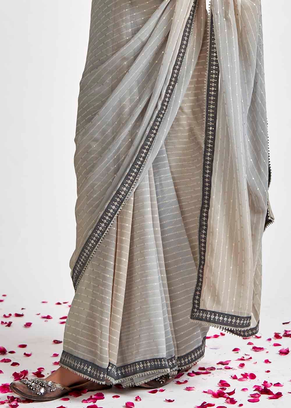 Tea Grey Printed Georgette Saree