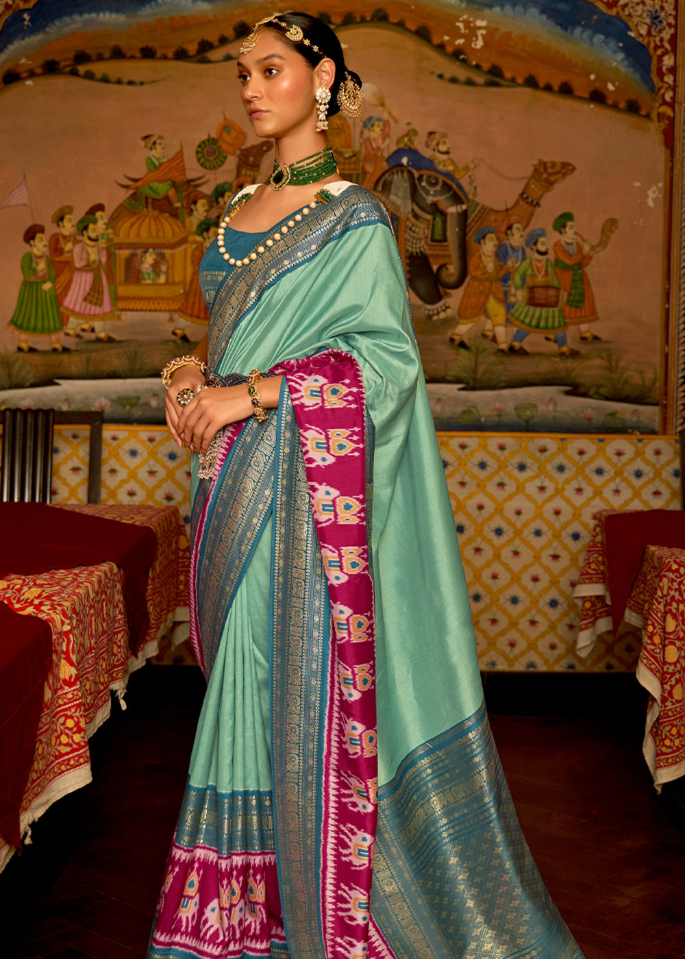 Norway Green and Blue Banarasi Patola Saree