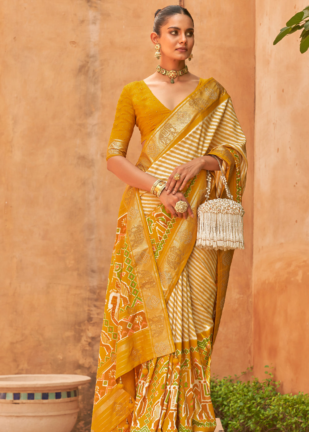 Sandy Yellow Patola Silk Saree