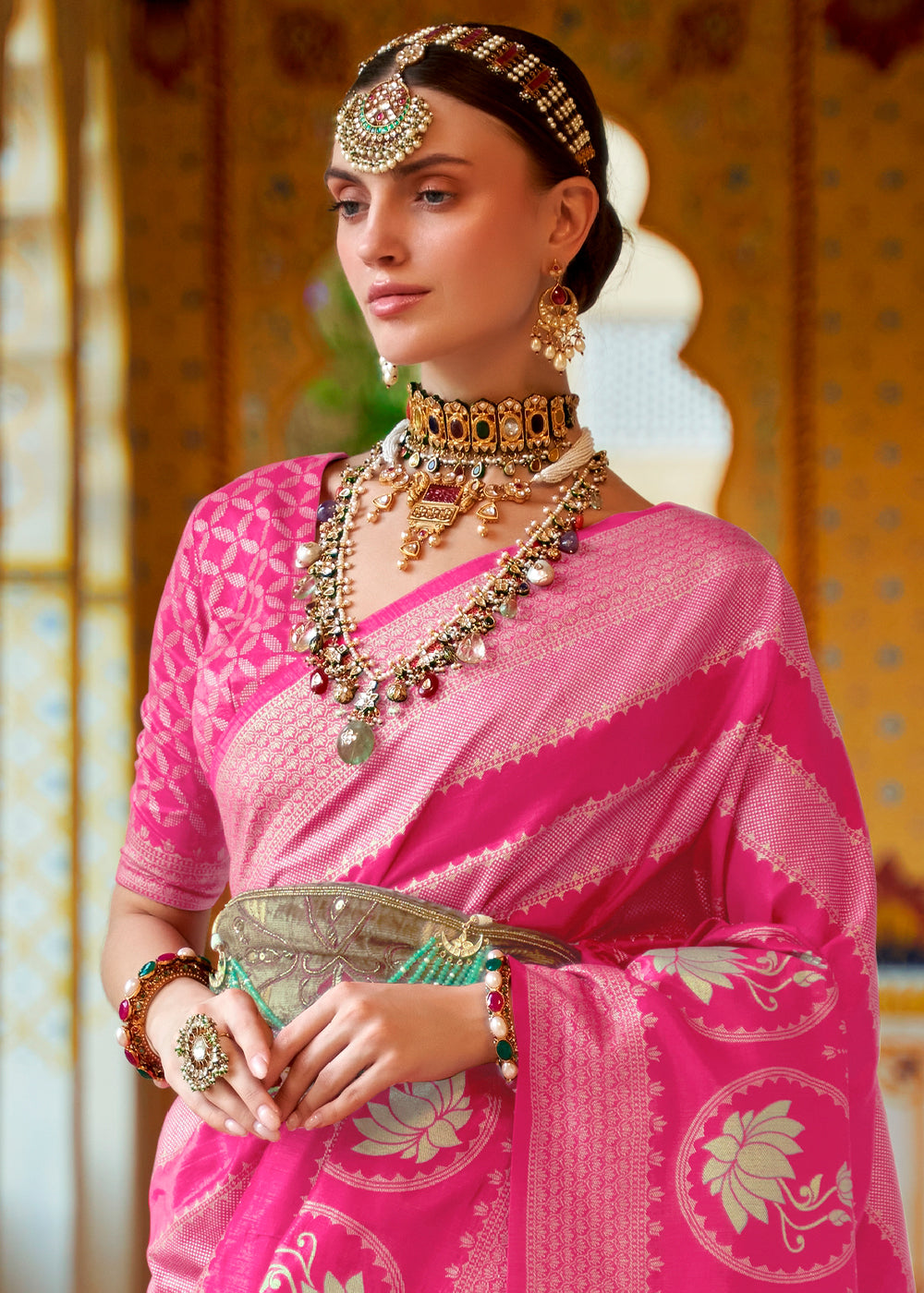 Blush Pink Zari Woven Banarasi Saree