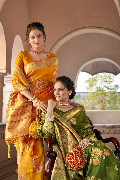 Fire Yellow Organza Saree