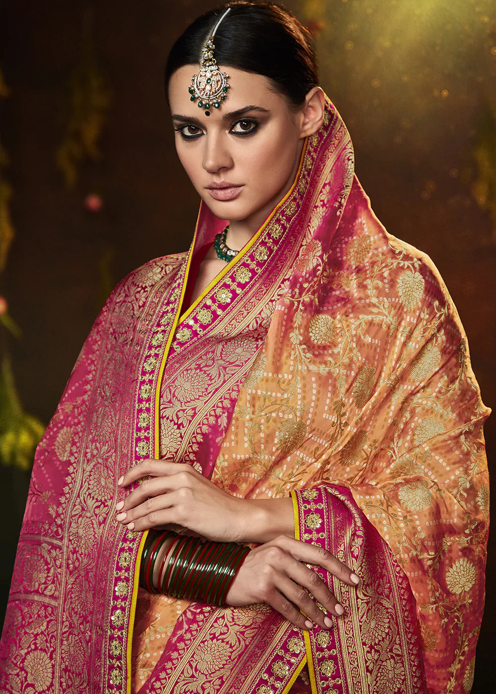 Tumbleweed Orange Woven Georgette Designer Saree with Embroidered Blouse