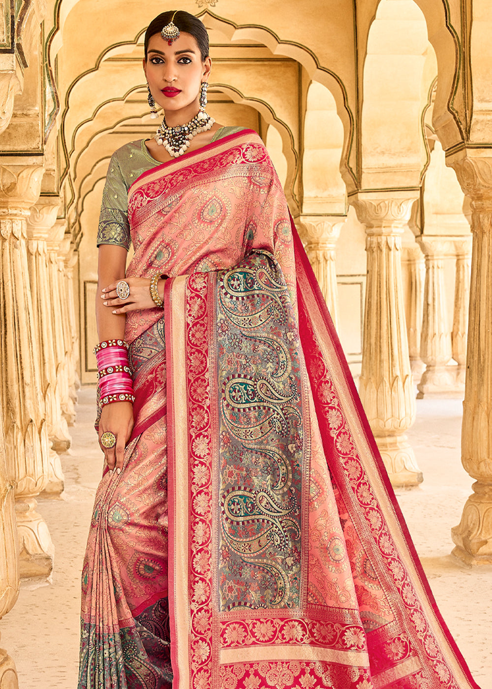 Geraldine Light Pink Designer Banarasi Saree