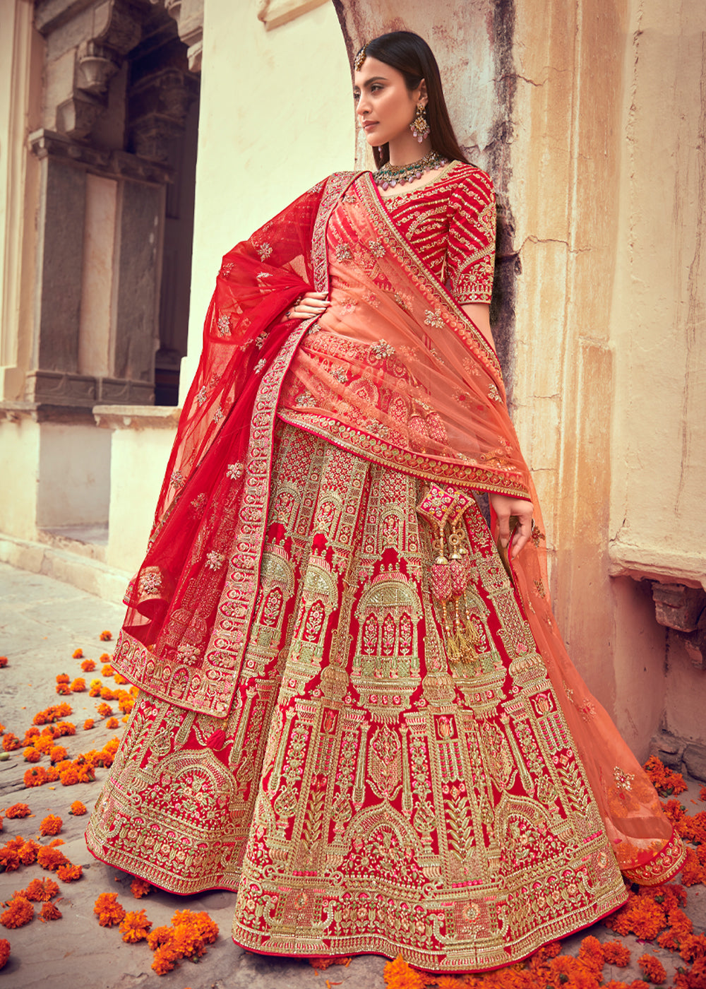 Sienna Red Heavy Embroidered Designer Lehenga