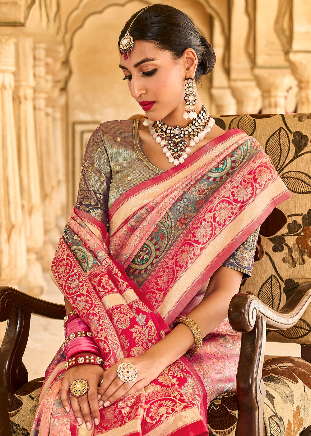 Geraldine Light Pink Designer Banarasi Saree