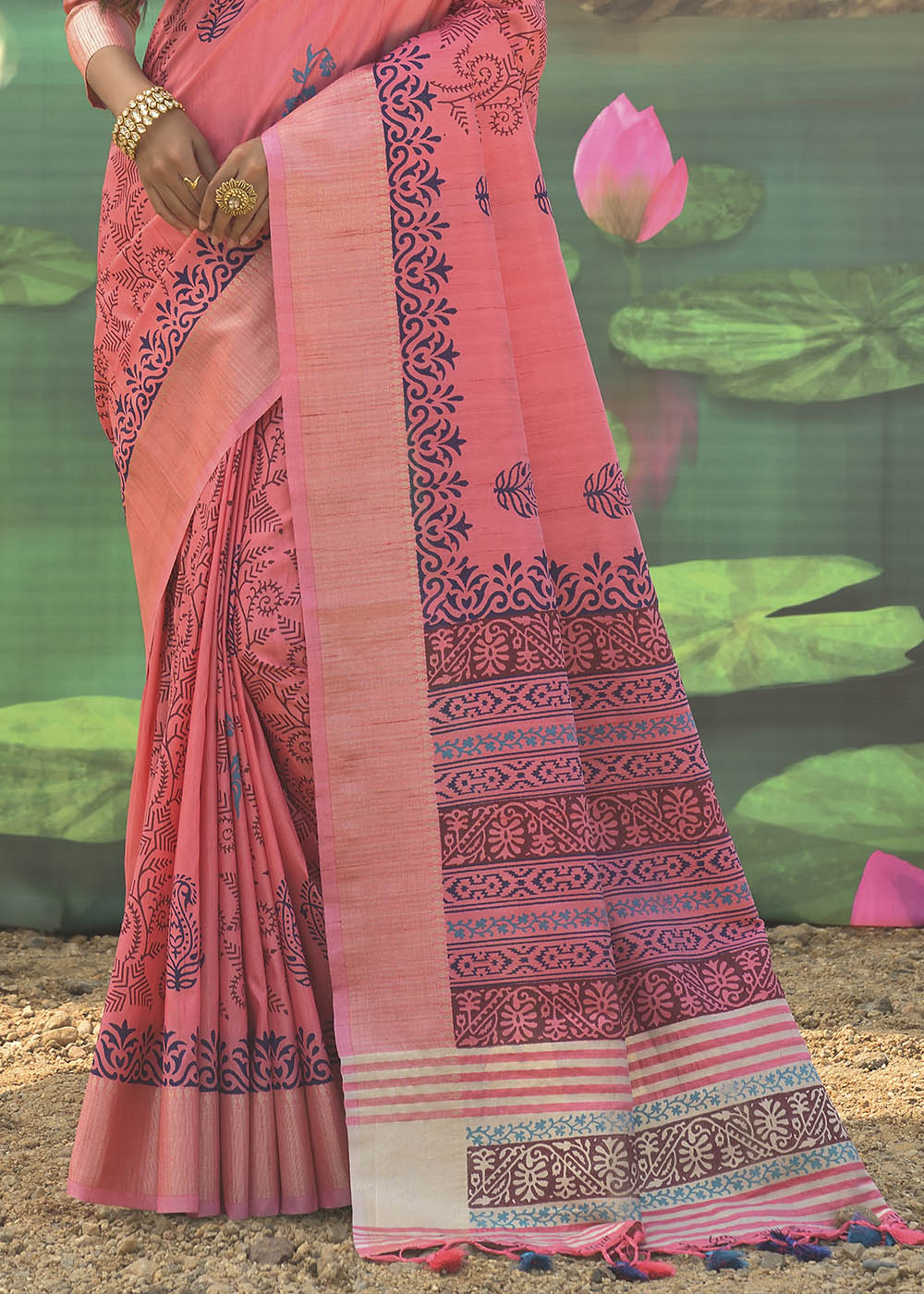 Tulip Pink Cotton Silk Printed Saree