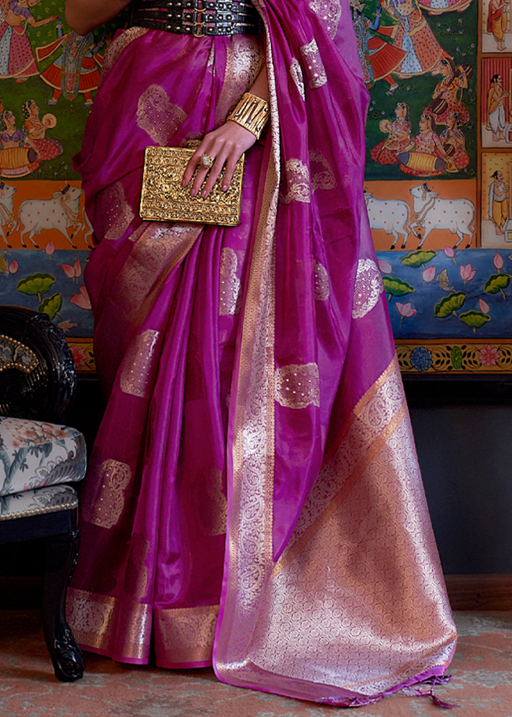 Hibiscus Purple Woven Banarasi Organza Silk Saree