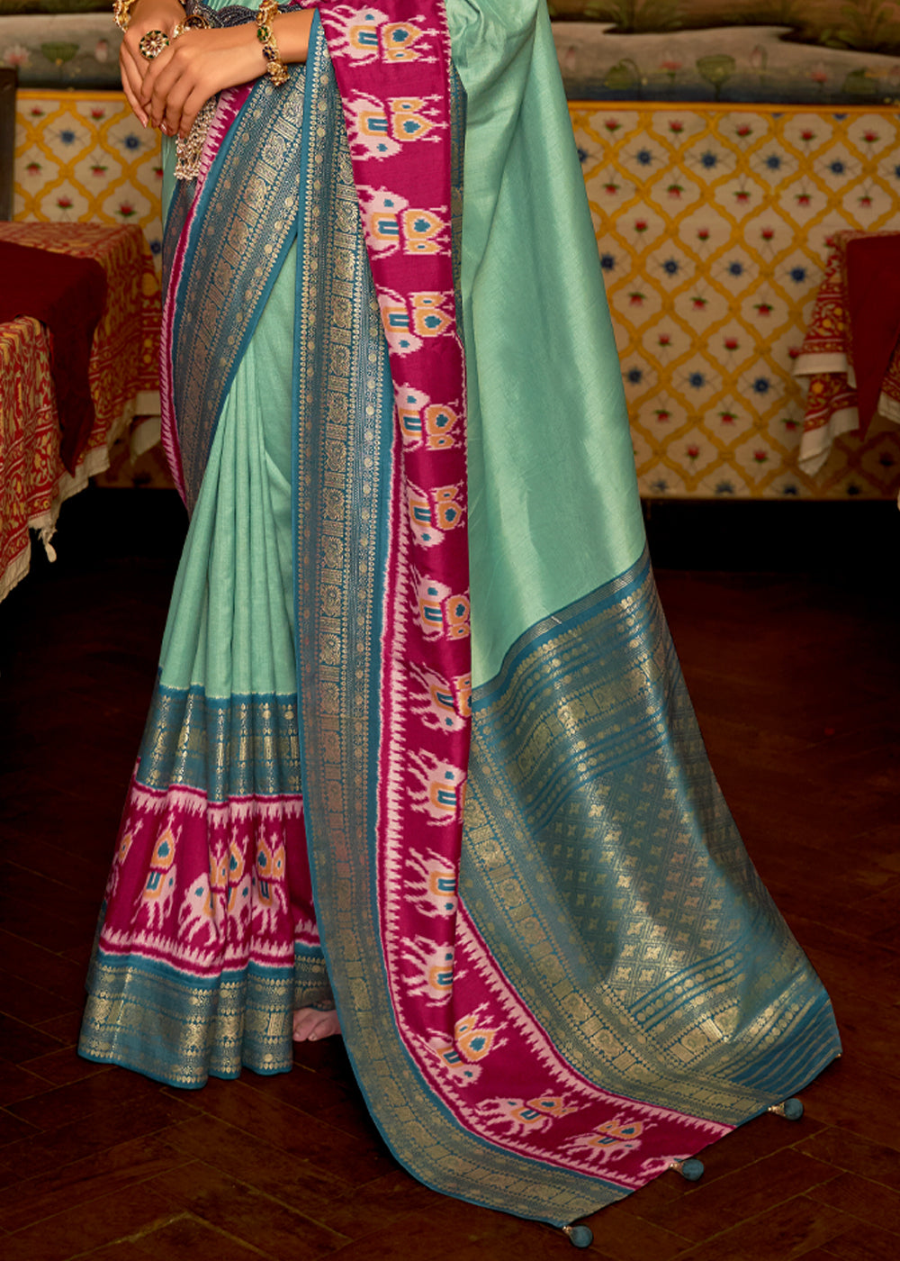 Norway Green and Blue Banarasi Patola Saree