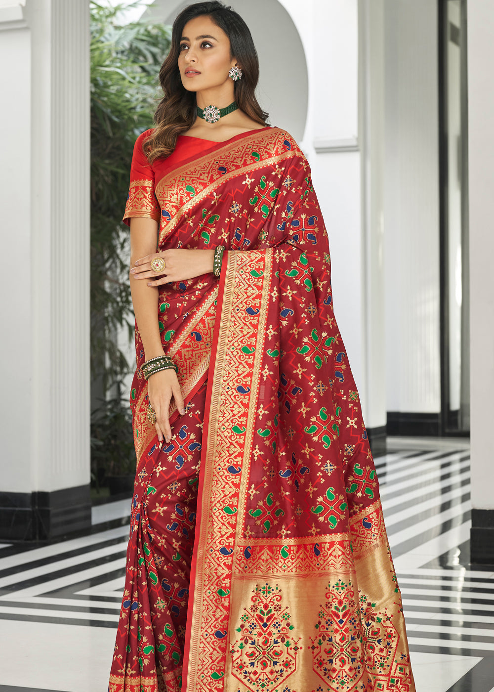 Stiletto Maroon Zari Woven Banarasi Patola Saree