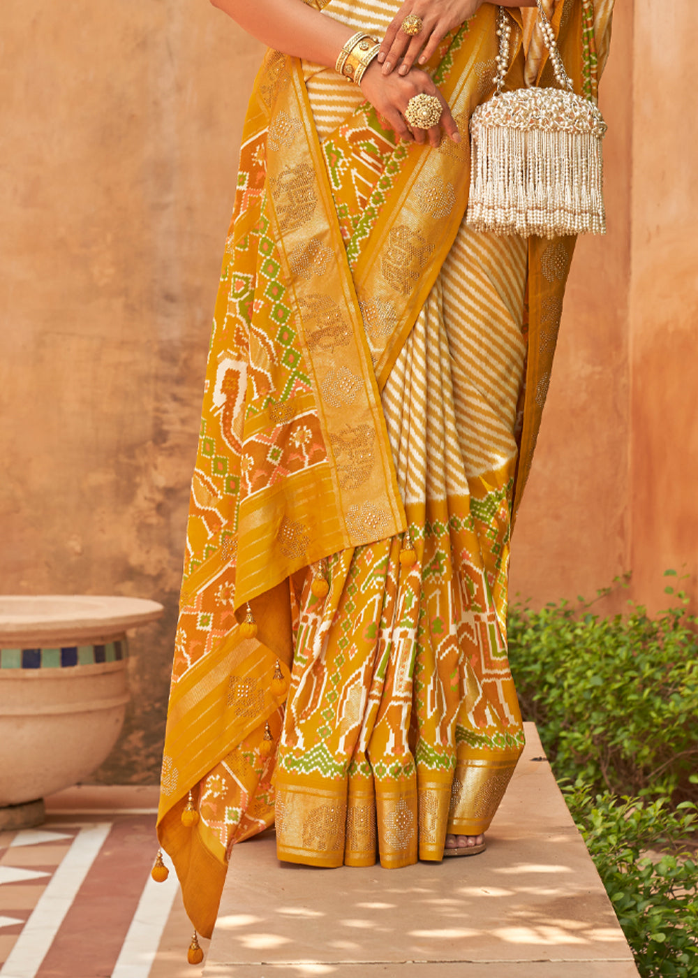 Sandy Yellow Patola Silk Saree