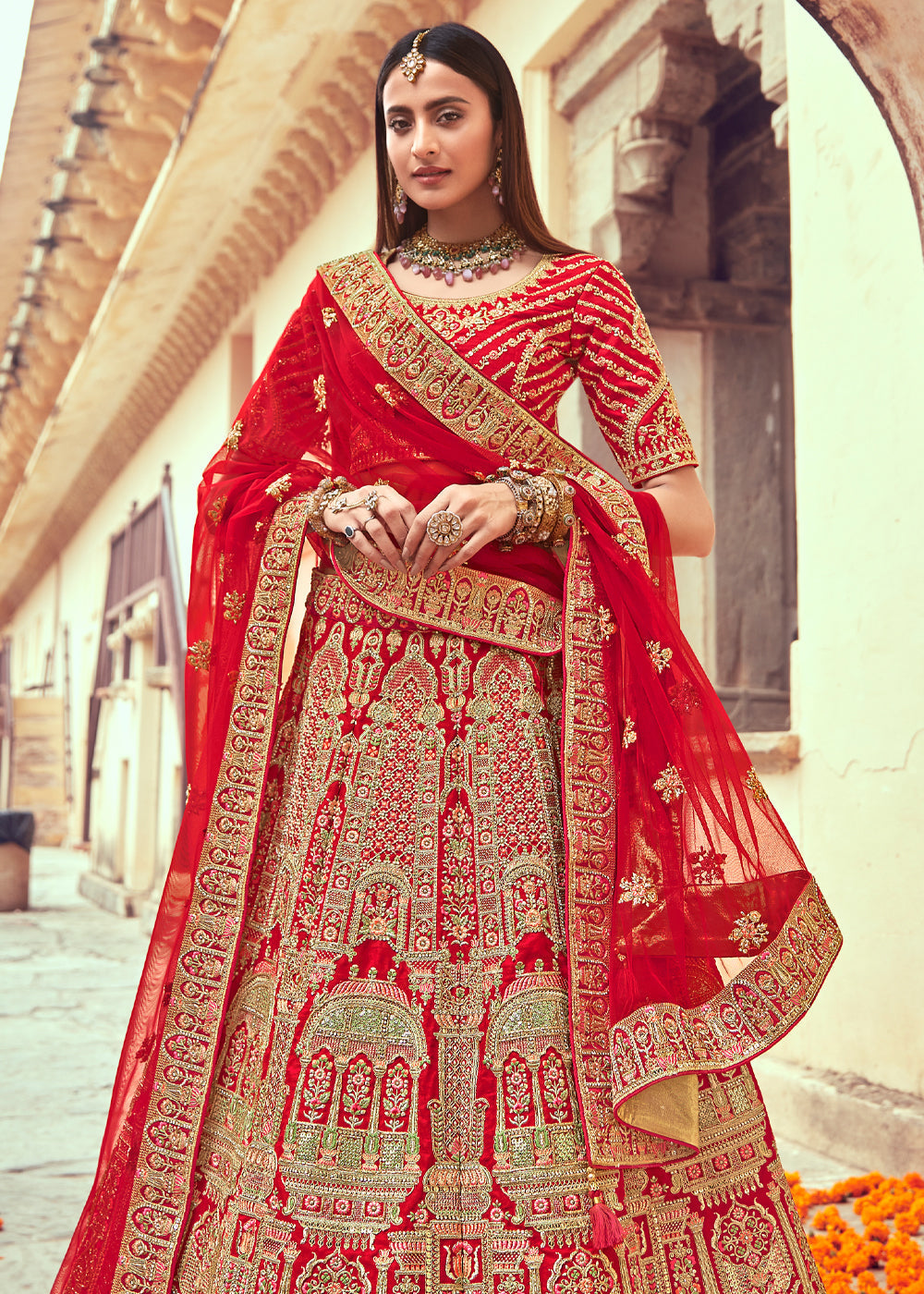 Sienna Red Heavy Embroidered Designer Lehenga