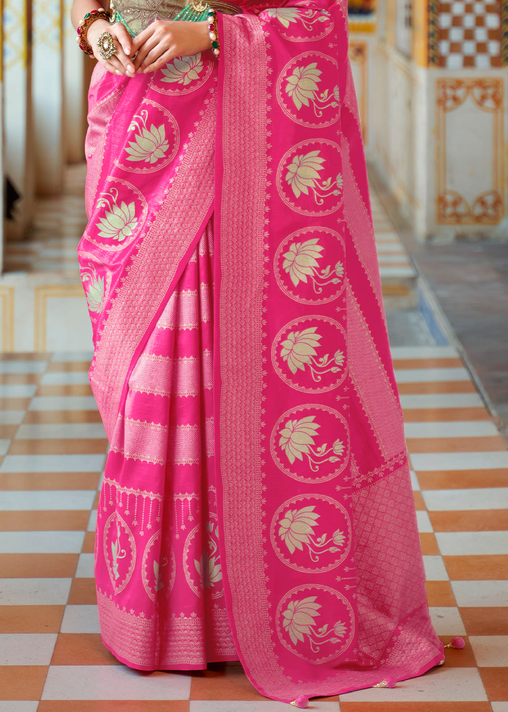 Blush Pink Zari Woven Banarasi Saree