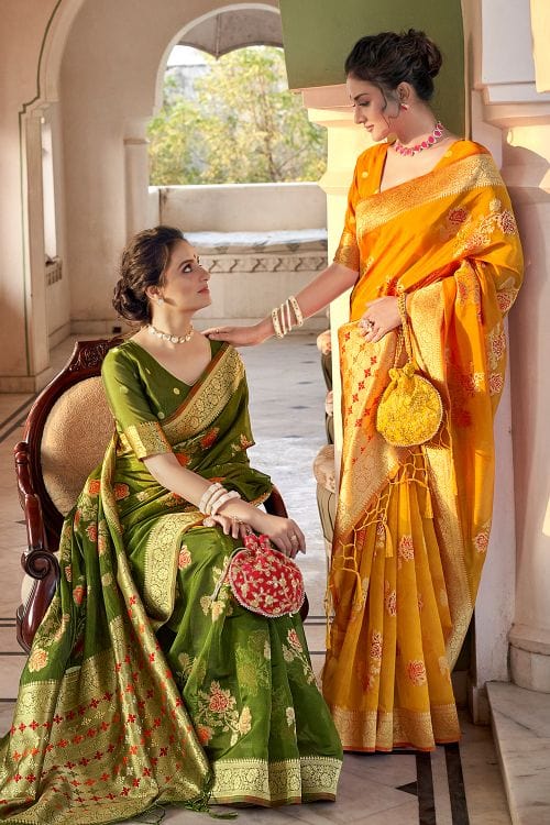 Fire Yellow Organza Saree