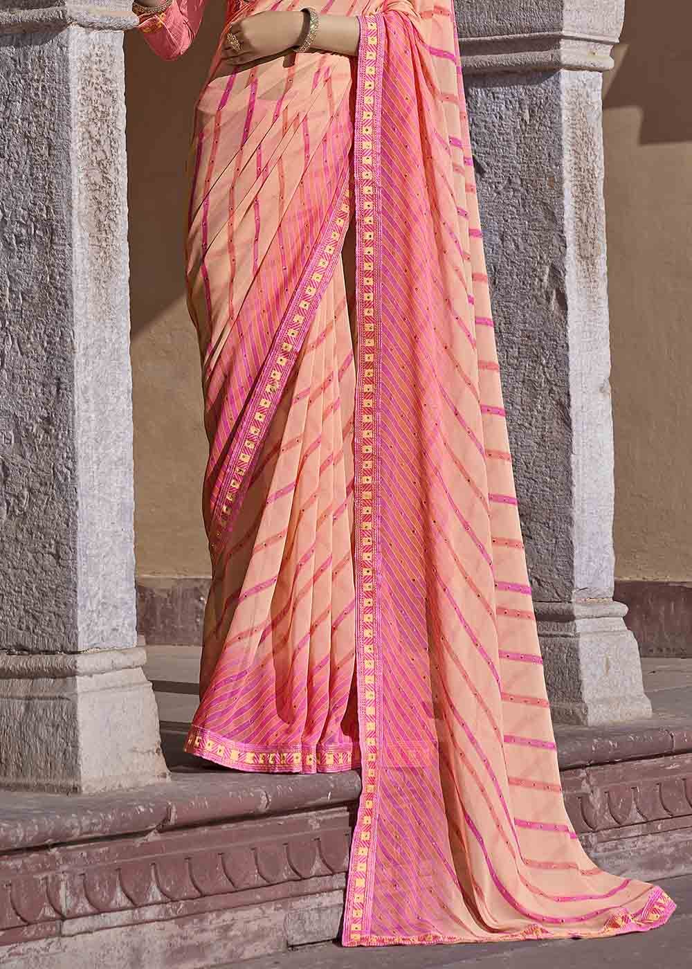 Rose Bud Pink Printed Georgette Saree