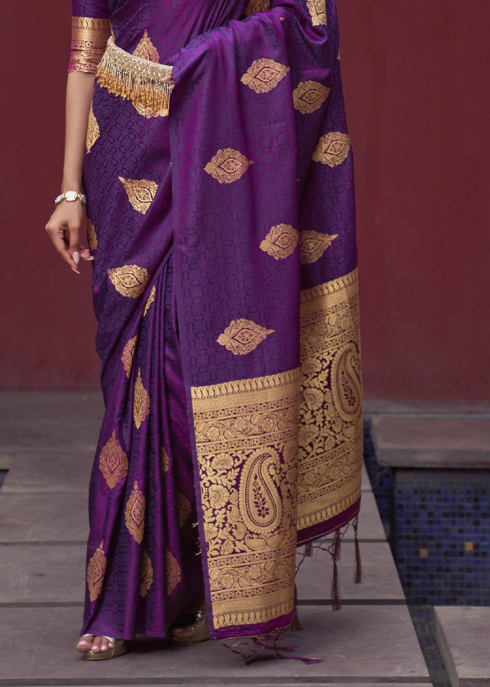 Finn Purple Banarasi Woven Satin Silk Saree