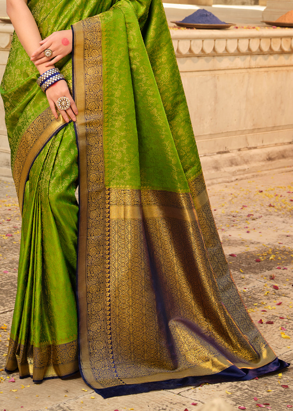 Atlantis Green and Blue Zari Woven Kanjivaram Saree