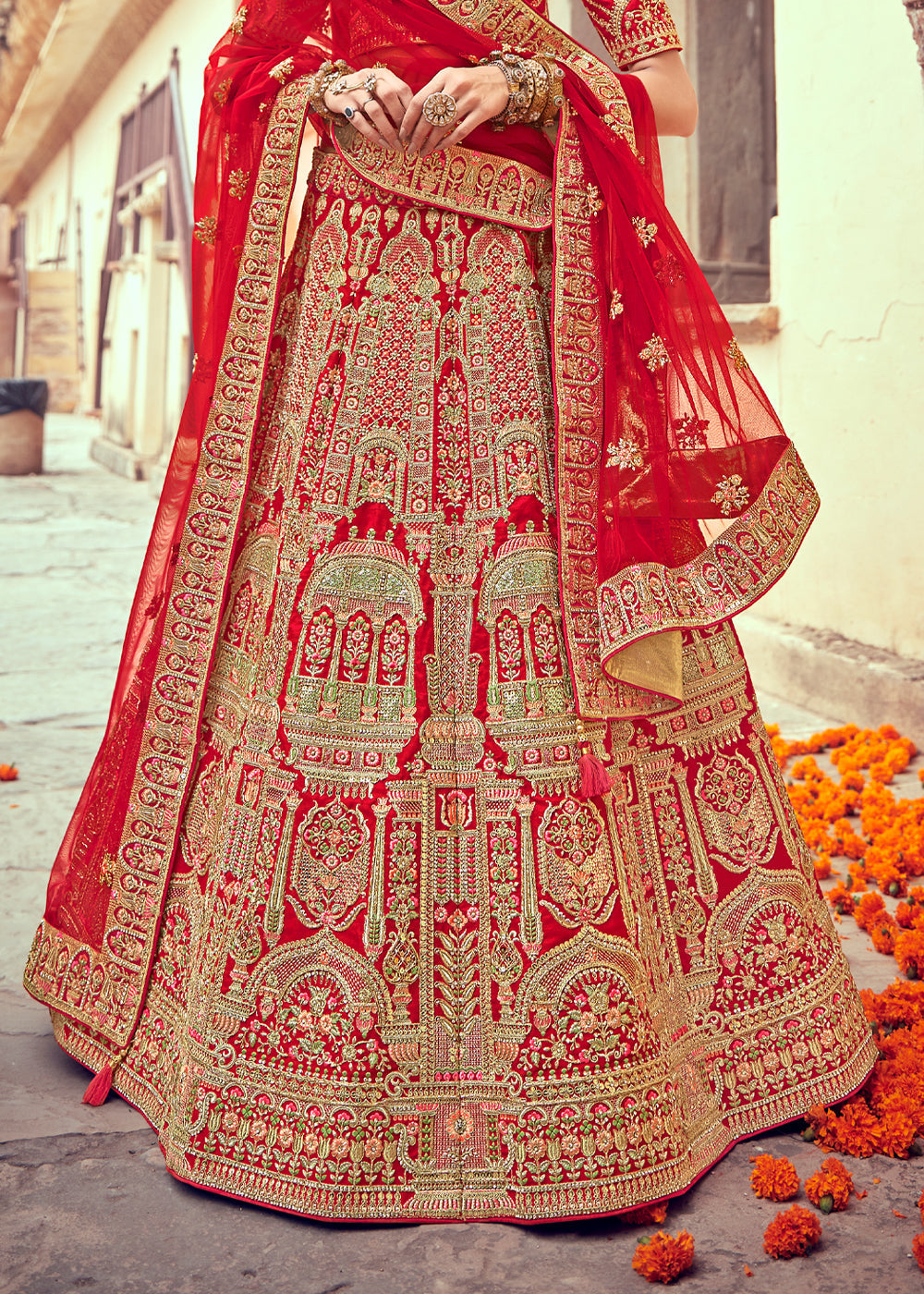 Sienna Red Heavy Embroidered Designer Lehenga