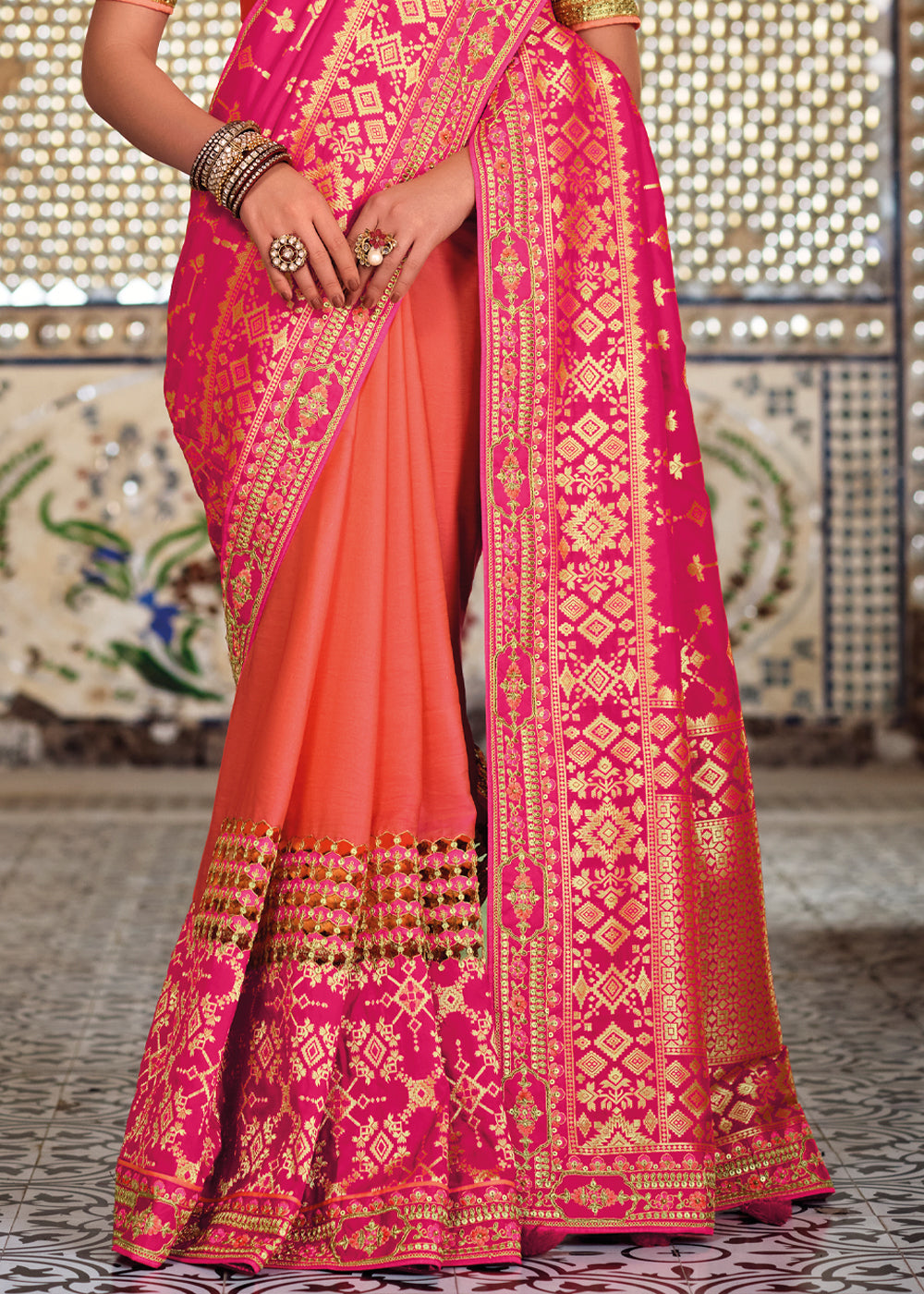 Roman Pink Zari Woven Designer Banarasi Saree