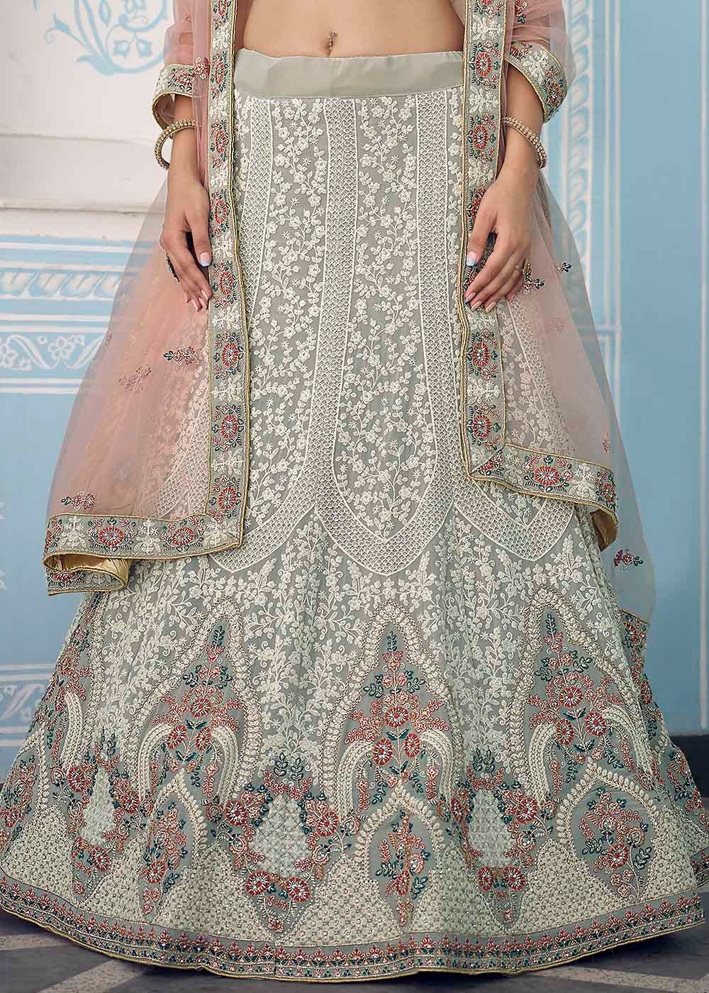 Tea Grey Designer Georgette Lehenga Choli