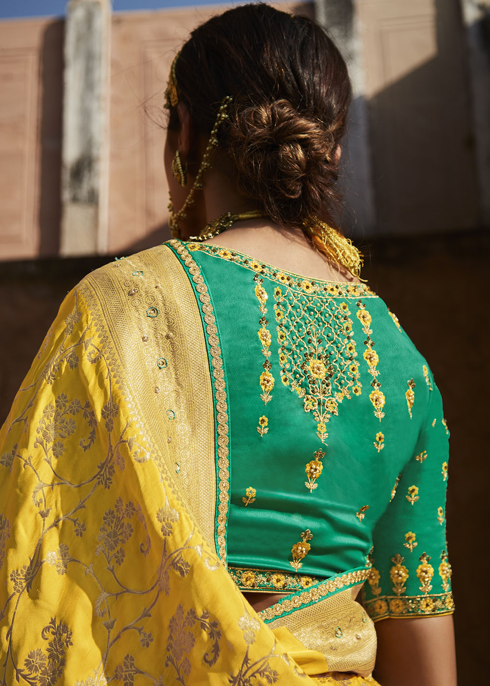 Mustard Yellow Zari Woven Banarasi Silk Saree with Embroidered Blouse