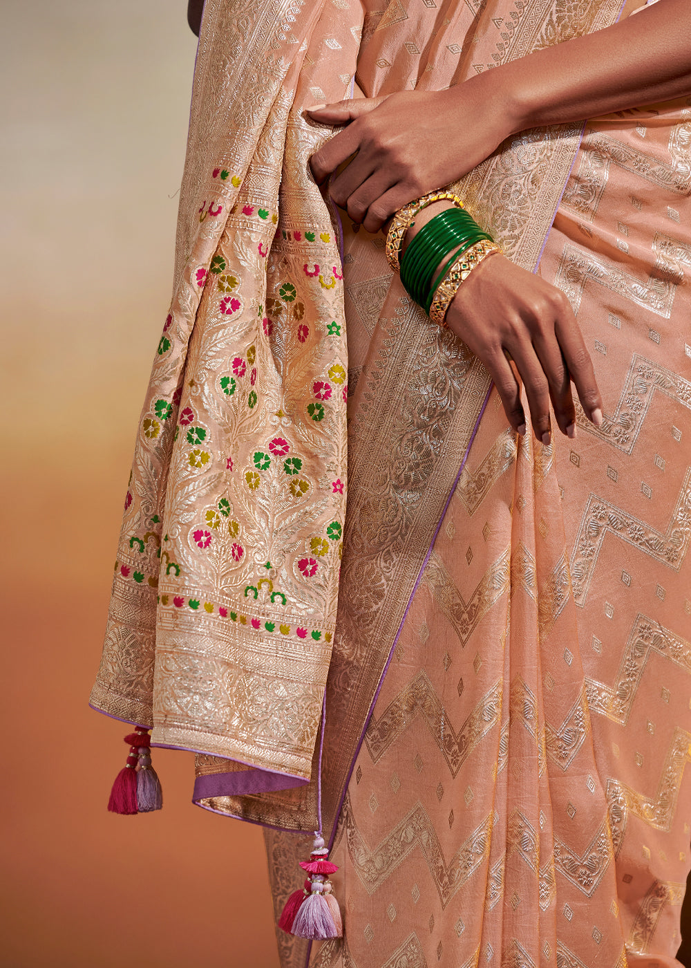 Cashmere Peach Woven Banarasi Soft Silk Saree