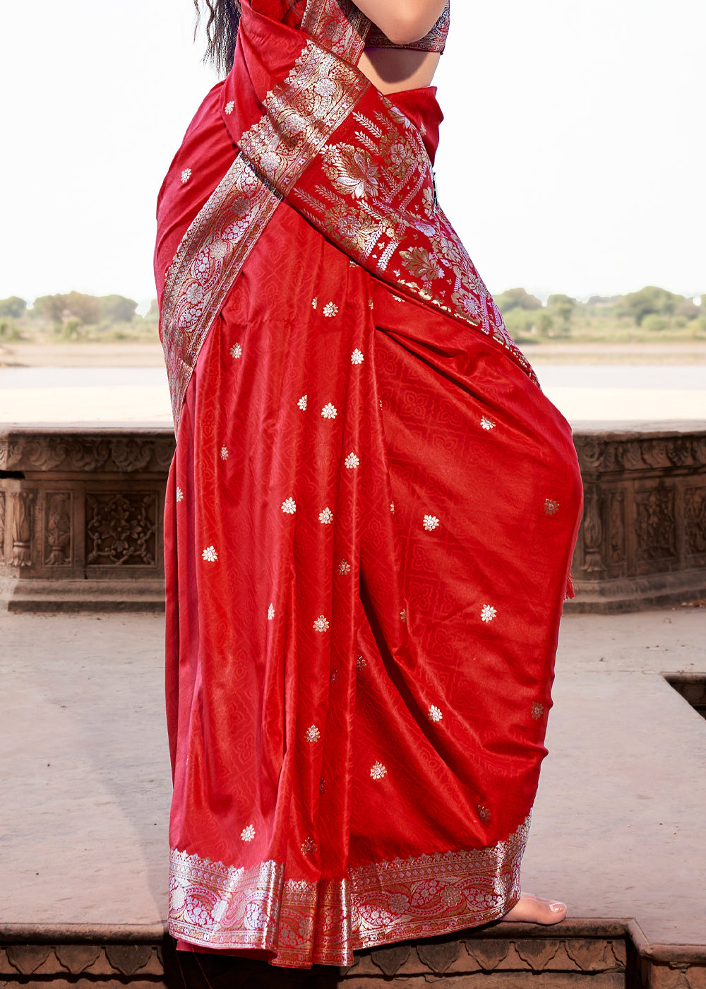 Thunderbird Red Woven Banarasi Satin Silk Saree