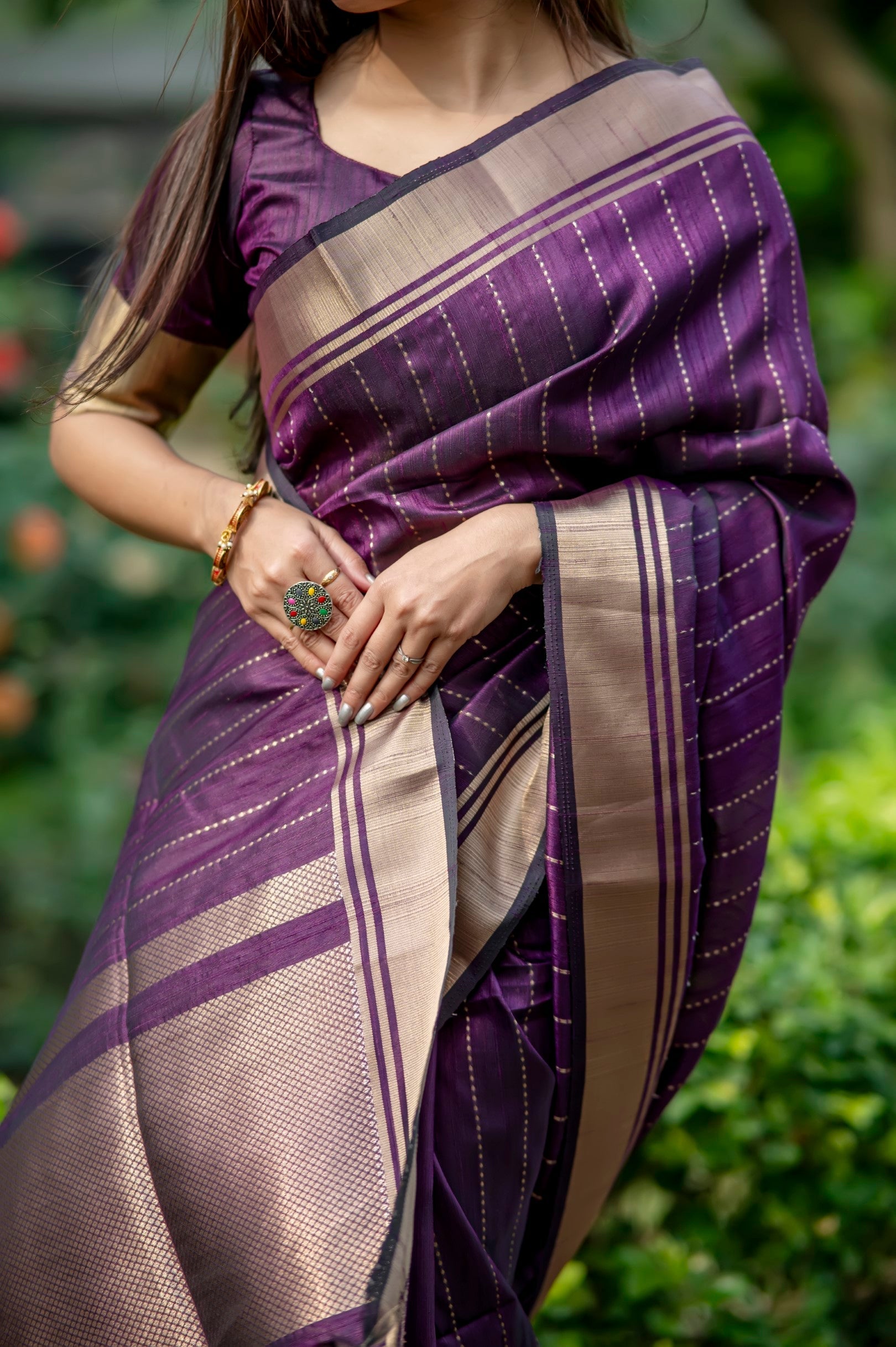 Toledo Purple Woven Raw Silk Saree