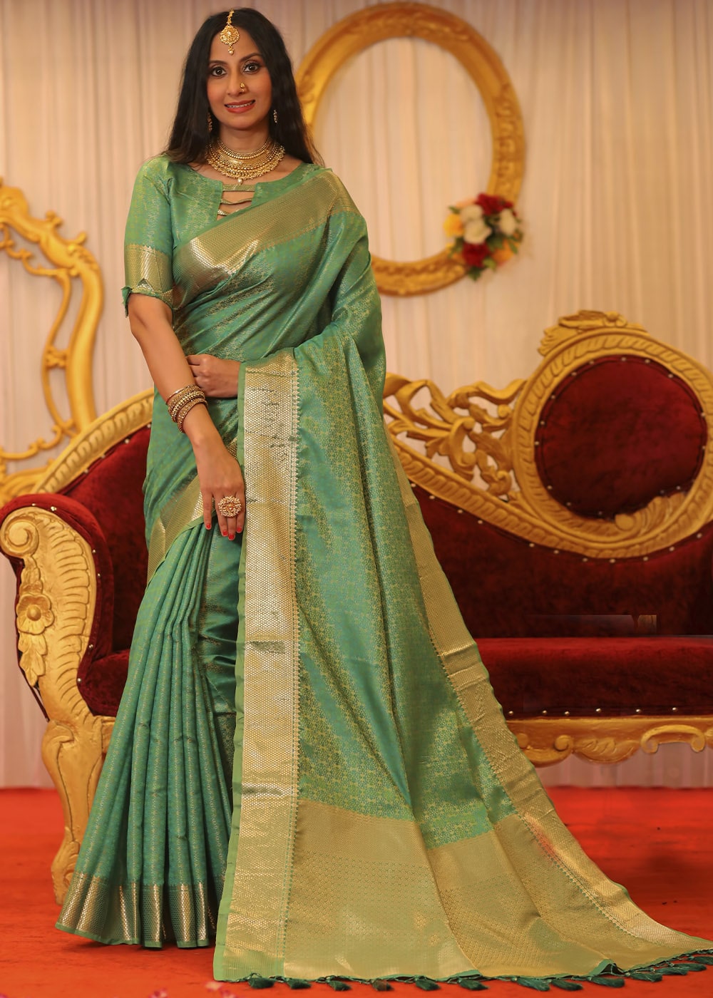 Asparagus Green Zari Woven Banarasi Soft Silk Saree