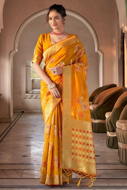 Fire Yellow Organza Saree