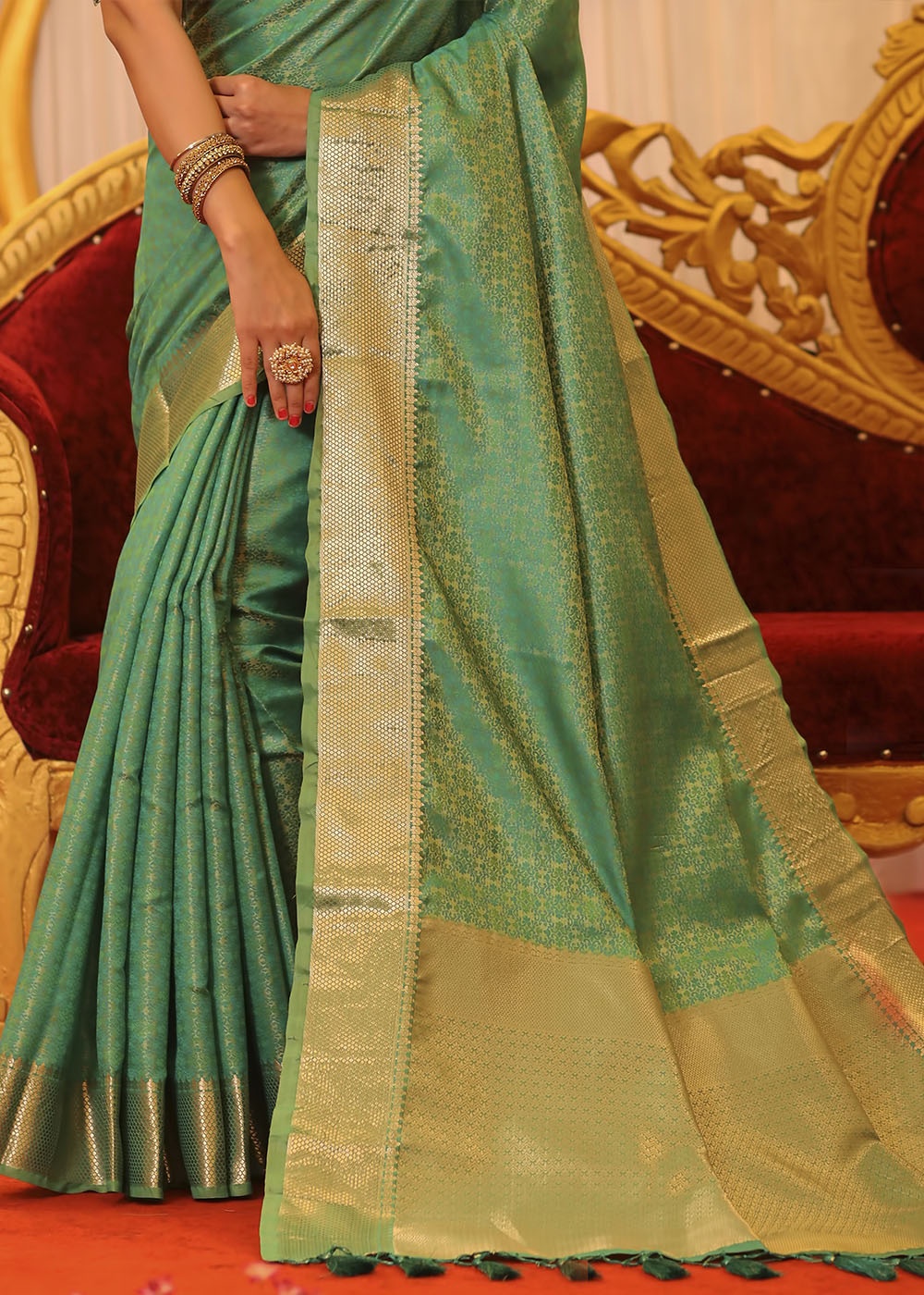 Asparagus Green Zari Woven Banarasi Soft Silk Saree