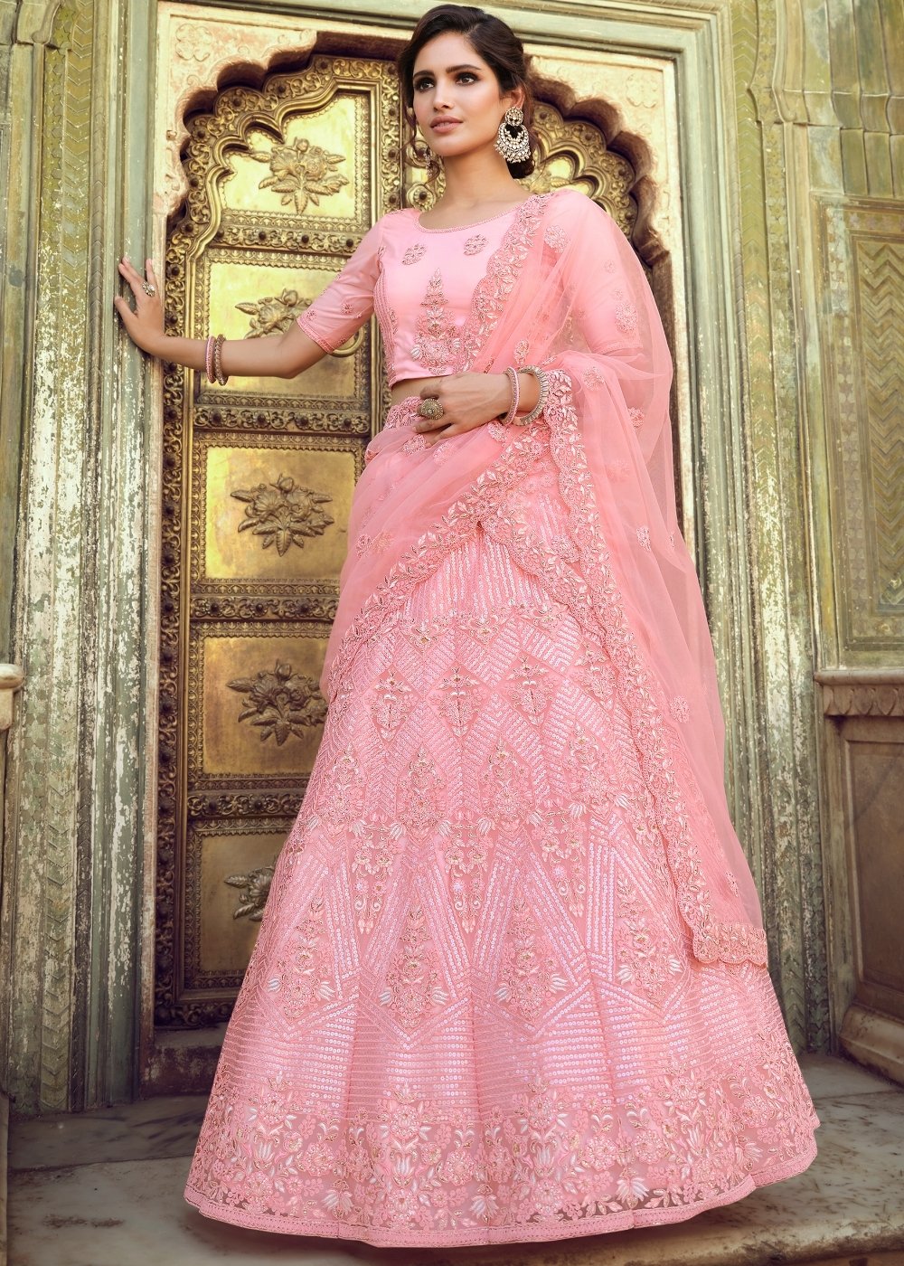 Illusion Pink Soft Net Designer Lehenga Choli