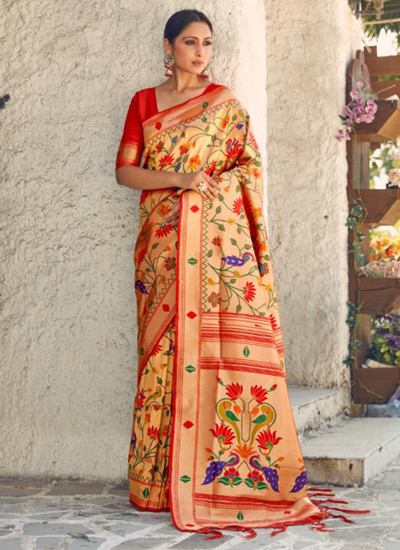 Golden Handloom Woven Paithani Saree