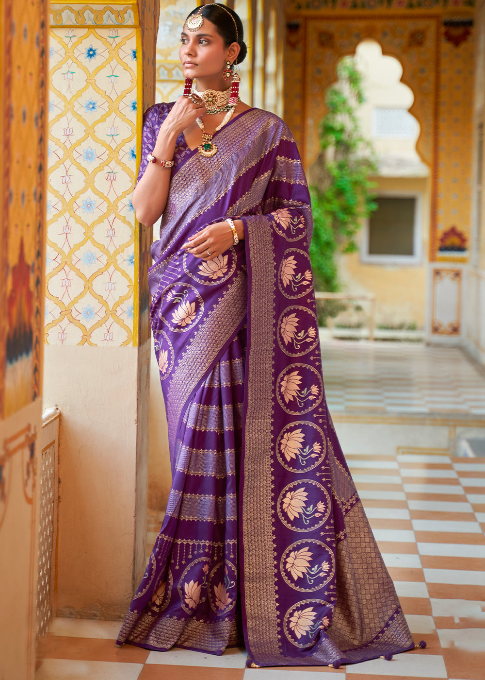 Grape Purple Zari Woven Banarasi Saree